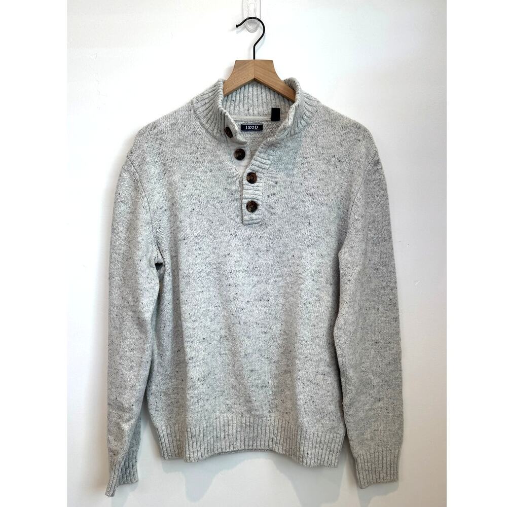IZOD Vintage 1/4 Button Pullover Sweater Grey Size Medium